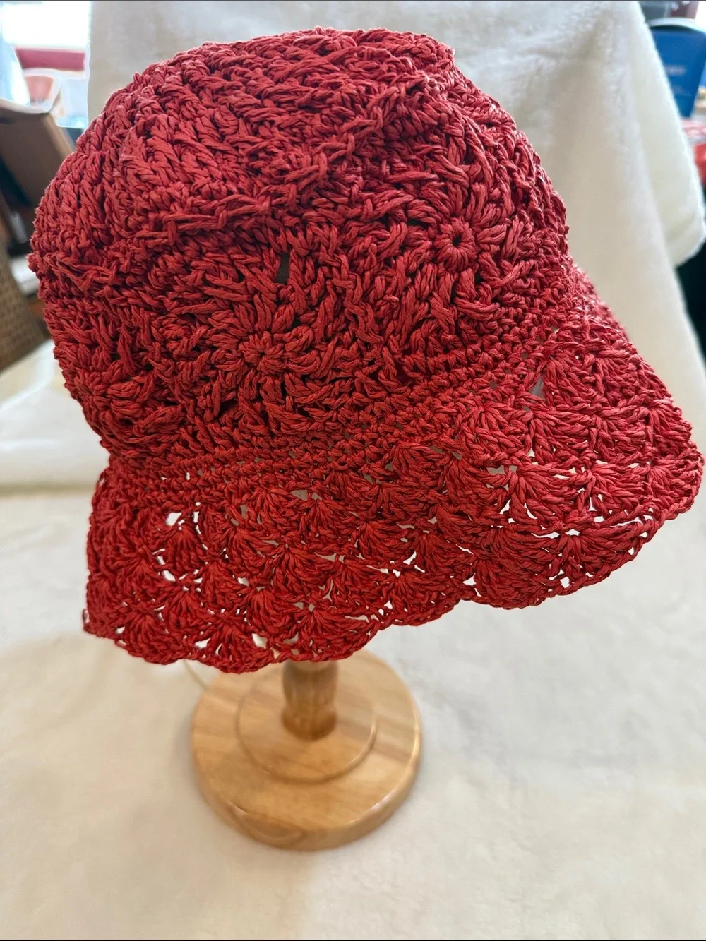NWT San Diego Hat Company Hobo Crochet Raffia Sun Hat Red Boho Beach